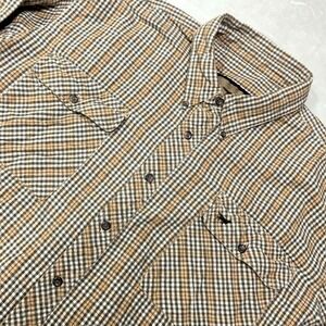 Vintage Irish Setter Red Wings Mens XL Tan Plaid Flannel Shirt Work Pockets